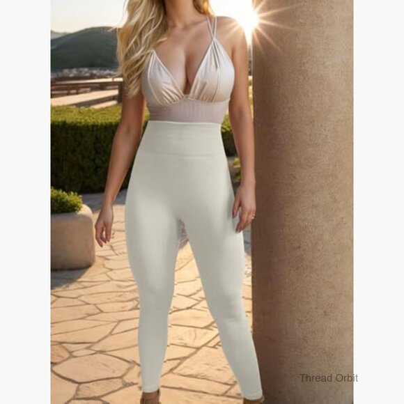 High Waist Seamless Leggings 3-Pack Ribbed Workout Yoga Pants - Picture 2 of 6